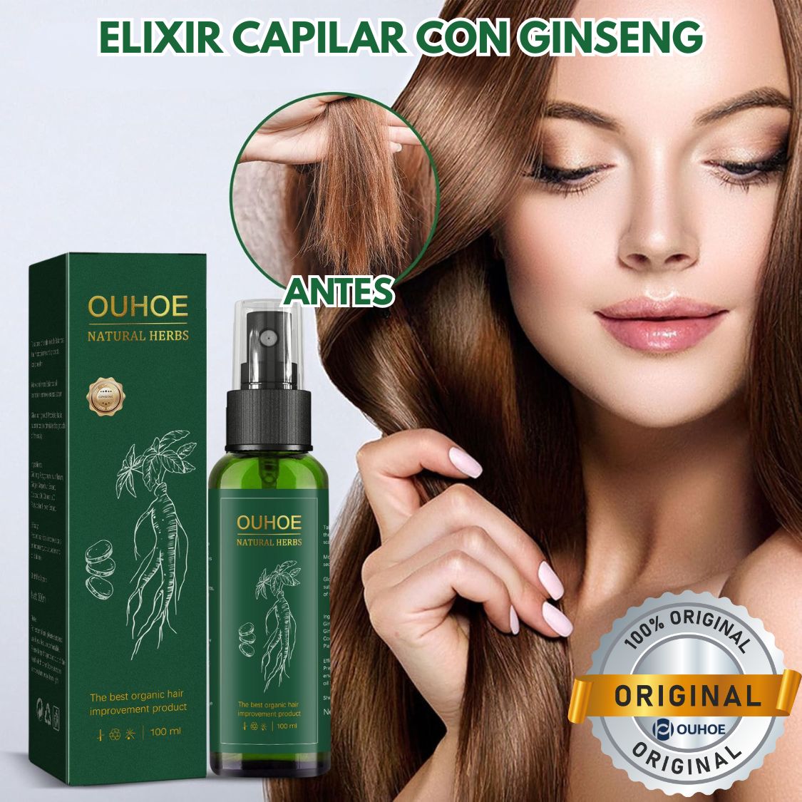 Ouhoe™ Elixir Capilar, detén la caída y recupera cabello fuerte y hermoso (tamaño XL 100ml)